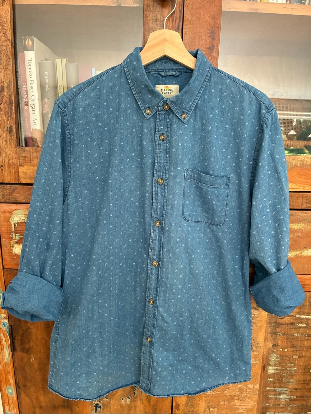 Marine Layer Men's Indigo Chambray Floral Button-Down Shirt